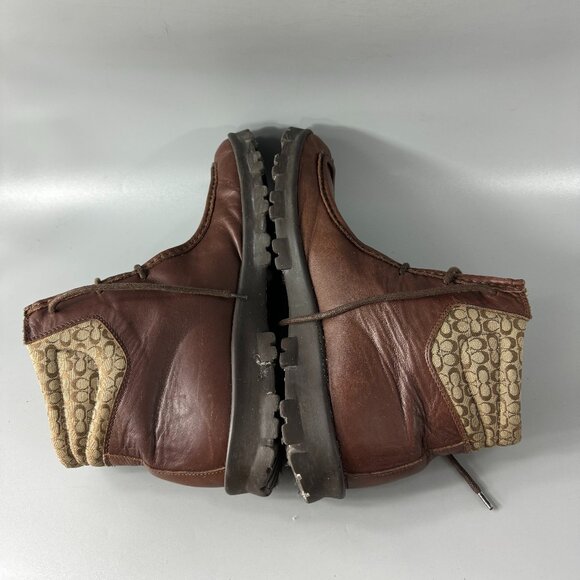 Coach Brown Leather CC Logo Canvas Ankle Heel boots, Men's Size 9 D - Picture 8 of 13